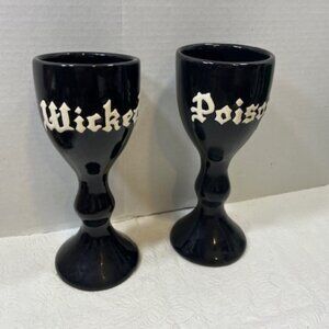 TWO Collectible Black Ceramic "Wicked" and "Poison" Chalices Goblets 8.25"Tall